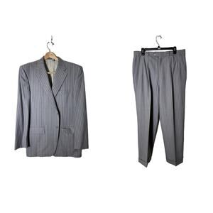 Men's Corneliani Gray and White Striped Suit Jacket and Pants Sz 52 R (US 42)
